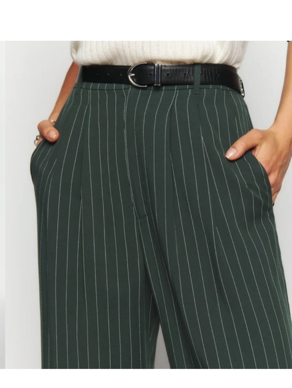 Reformation Mason Pants Wide Leg Pin Stripe Green Size 0 - Picture 3 of 12